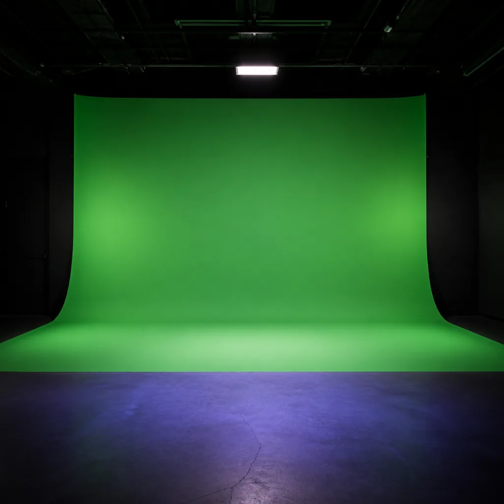 Fondo chroma verde en estudio con luz indigo